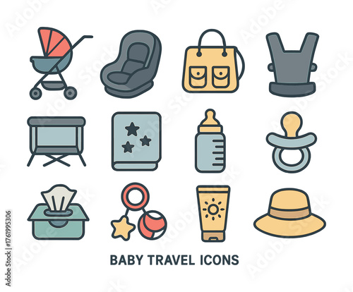 Baby travel essentials: stroller, car seat, carrier, pacifier, diaper bag