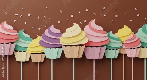 Colorful Cupcake Pops on Sticks with Sprinkles.
