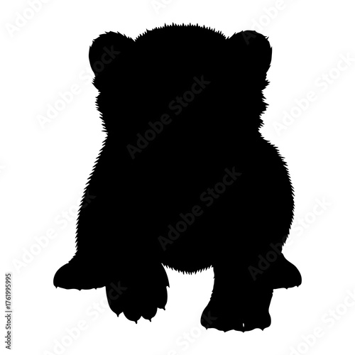 Fluffy bear cub silhouette black white
