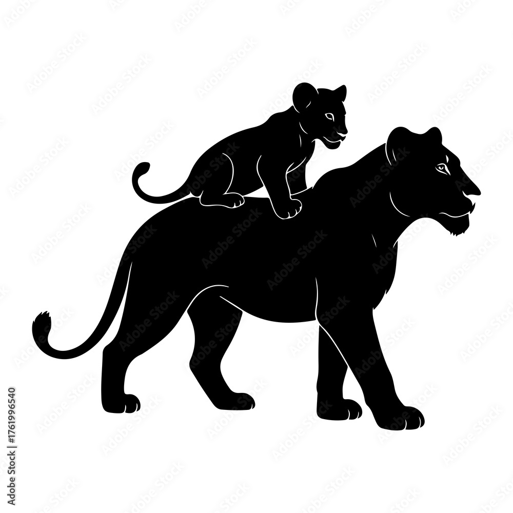 Obraz premium Lioness and cub silhouette big cat animal