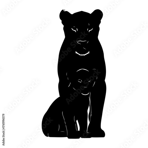 Lioness and cub silhouette black white