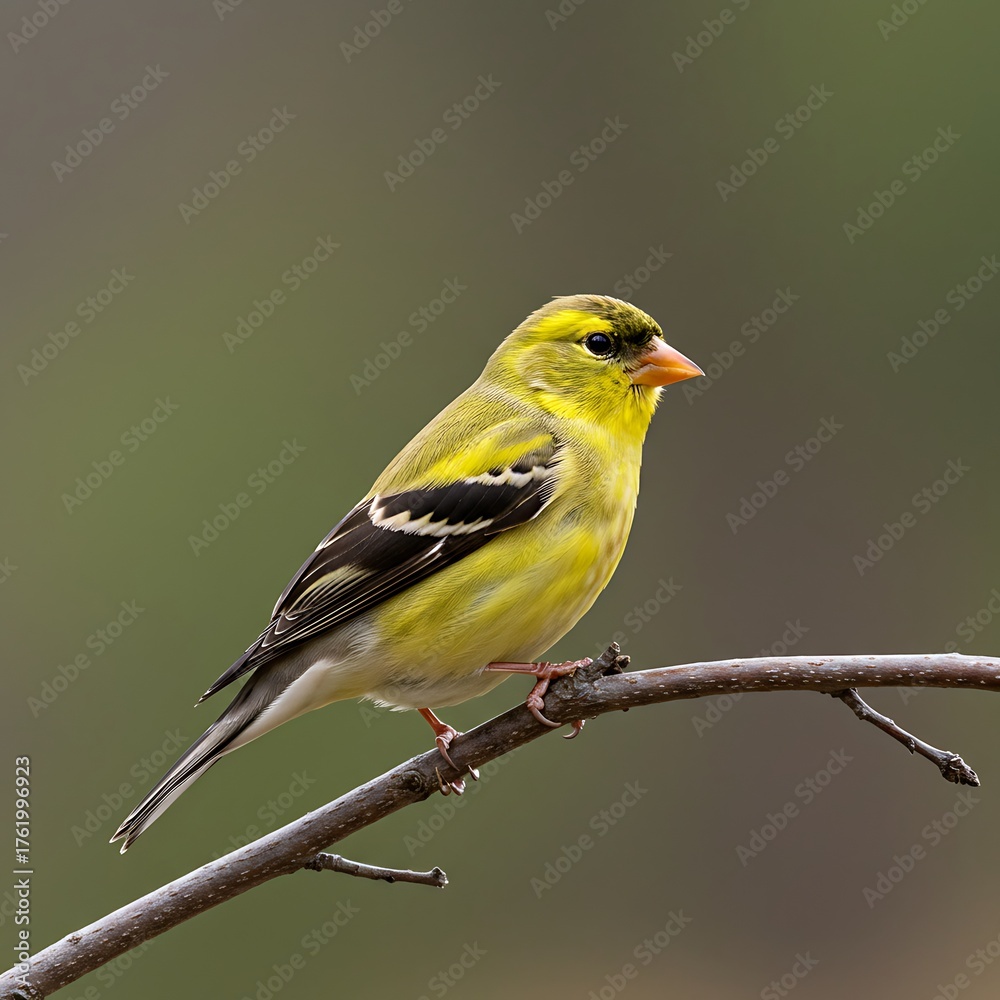 Obraz premium Vibrant American Goldfinch Perched on a Branch in Natural Habitat.