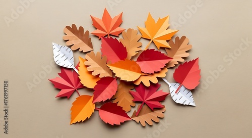 Colorful Paper Leaves Autumnal Crafting Decoration.
