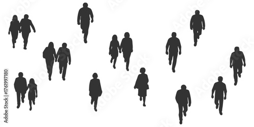 CAD Drawings. Silhouette Set of people walking , couple walking isolated on white background. standing. Top view. Vector illustration.