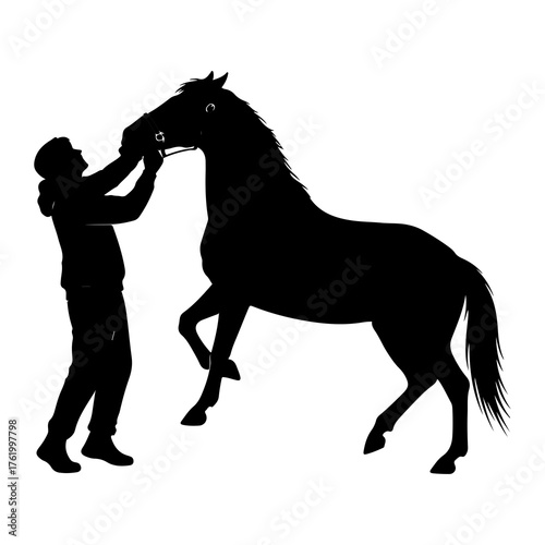 Person holding horse bridle black silhouette interaction