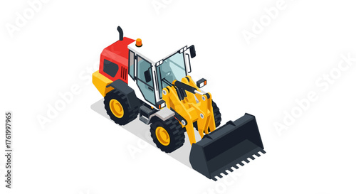 Isometric construction loader on white background: detailed industrial equipment