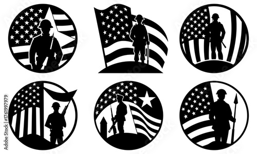 Patriotic American soldiers honoring Memorial Day and Veterans Day with US flag, a timeless symbol of freedom and sacrifice, ideal for remembrance projects