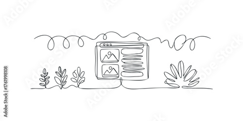 Minimalist drawing of website interface with plants
