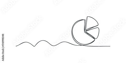 Single line drawing of a pie chart with waveform