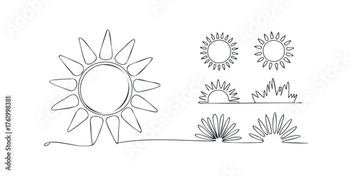 Continuous Line Drawing Collection of Sun and Sunrise Graphics