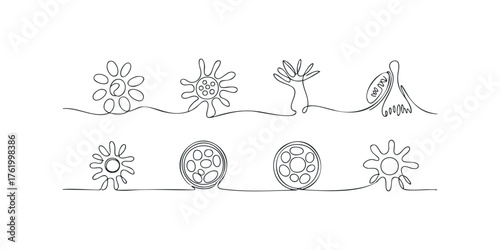 Set of abstract organic shapes drawn with continuous line