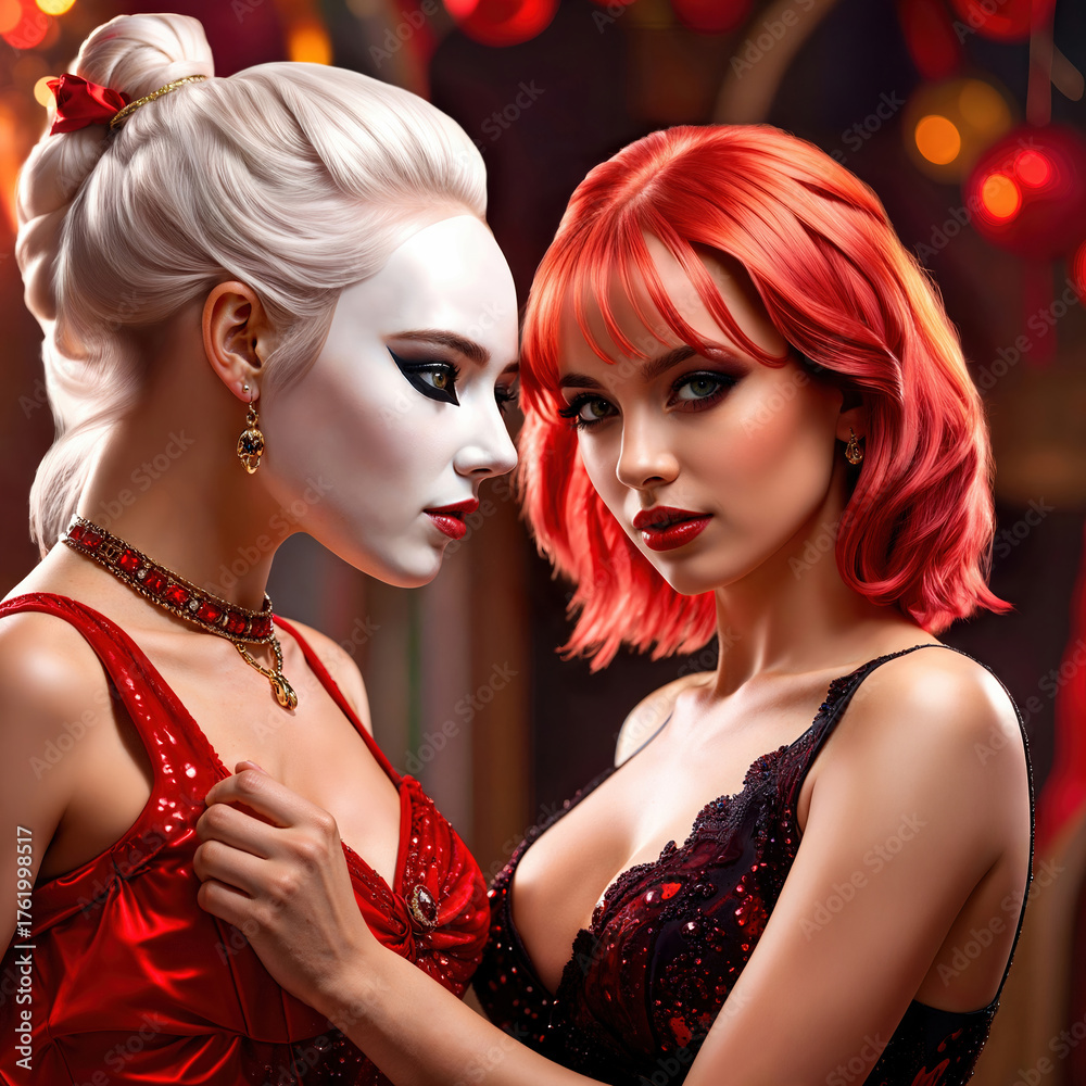 Obraz premium A redhead with a masked lady