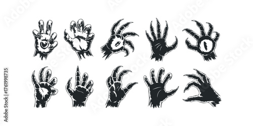 Monstrous Hand Poses with Sharp Claws and Eyeball Accents