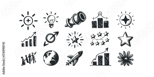 Collection of Hand-Drawn Icons for Business and Concepts