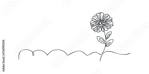 Simple continuous line drawing of a flower with stem and leaves