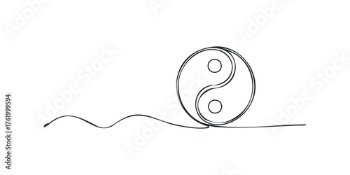Yin Yang symbol line drawing with wave