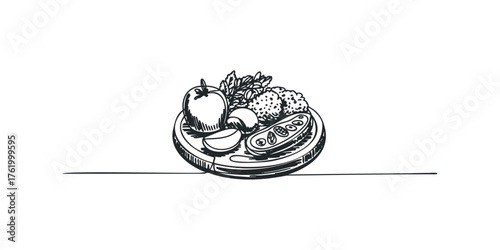 Hand drawn food platter with tomato and cucumber