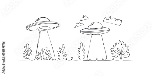 Two alien spaceships descend to Earth with light beams