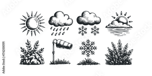Collection of weather icons and natural elements