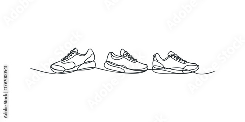 Three Sneakers Drawn with Single Continuous Line