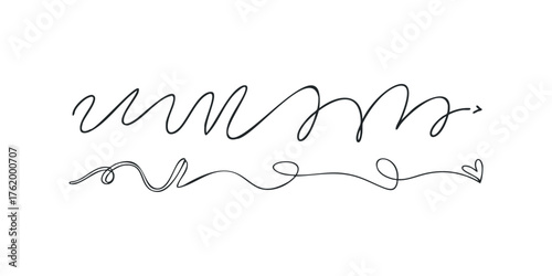 Hand drawn scribble line arrow and heart shapes
