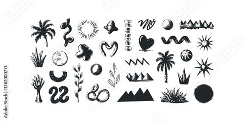 Collection of Hand-Drawn Black Icons and Symbols