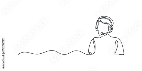 Person wearing headset with microphone in continuous line drawing