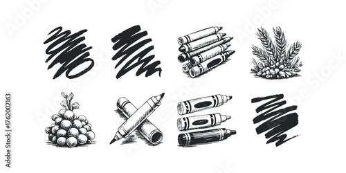 Hand Drawn Sketch of Crayons and Scribbles