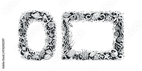 Intricate Black and White Floral and Organic Border Frames