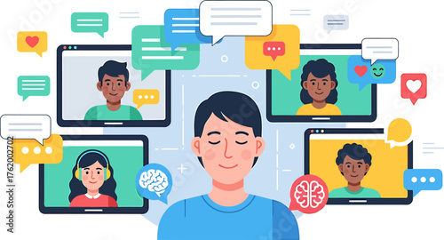 Online communication and connection a diverse group of people interacting virtually
