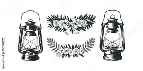 Vintage Lanterns and Floral Accents Set