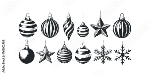 Hand Drawn Christmas Ornaments and Snowflakes Collection