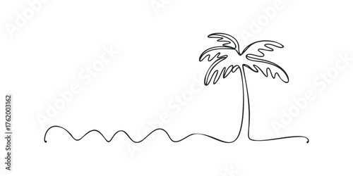 Palm tree with wavy line representing water