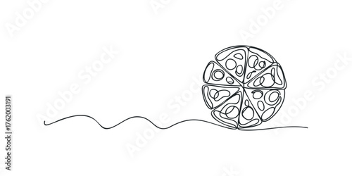 Abstract continuous line art slice of pizza and wavy line