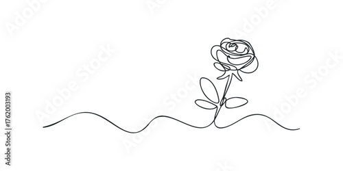Single Line Rose Drawing with Wavy Stem