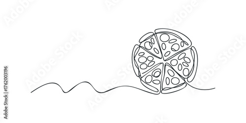 Continuous Line Drawing of Sliced Pizza on White Background