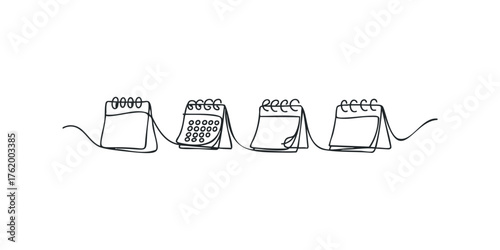 Four loose leaf desk calendar pages connected by wavy lines