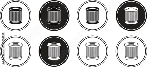 Automotive oil filter graphic icon collection for vehicle maintenance needs