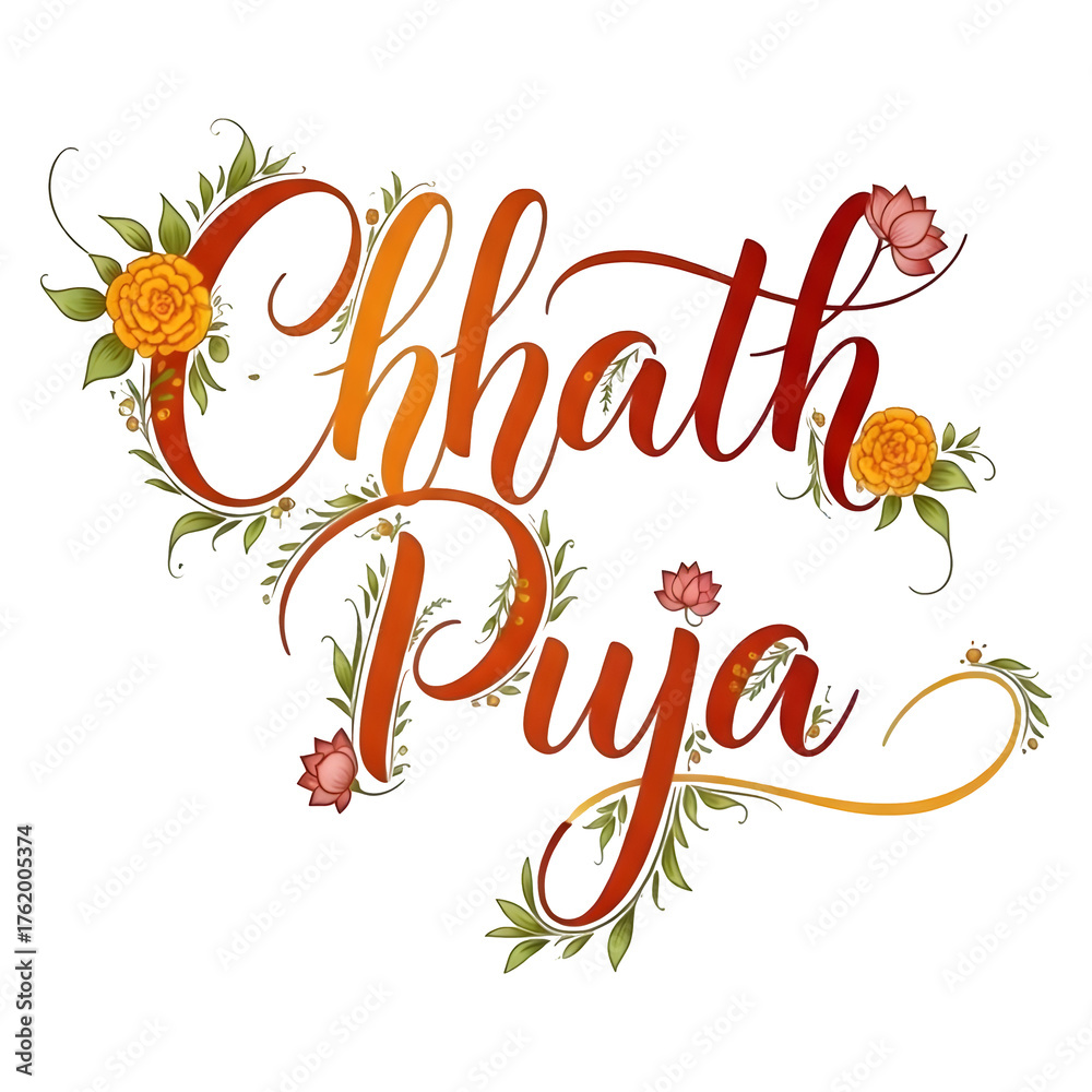 Obraz premium Chhath Puja decorative text with flowers on black background
