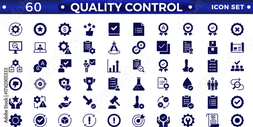 Quality control Outline icon set. Containing inspection, evaluation, product, quality assurance, process, testing, Pictograms and infographics for mobile apps.
