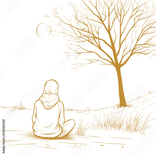 minimalist vector flat illustration of hoodie in a peaceful park at dusk