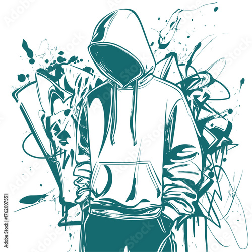 style vector scene of fashion hoodie on a vibrant graffiti wall