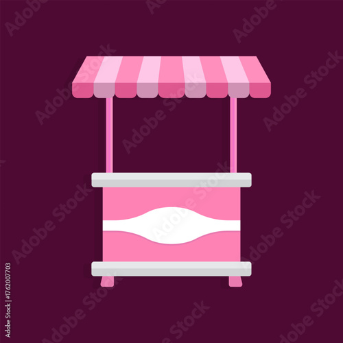 Illustration of an empty pink market stall in flat design style.