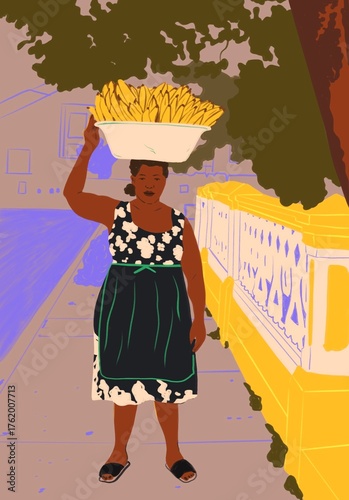 Latin American woman selling fruit