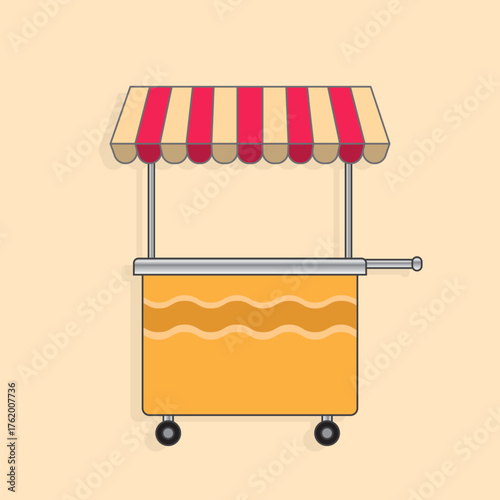 Illustration of an empty cart kiosk with wheels in a flat design style