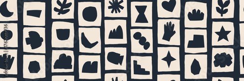 Shape with organic pattern shows abstraction. Hand builds geometry in Matisse style with a star. Drawn detail makes it minimal.