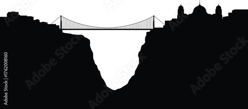 Bridge Silhouette Over a Chasm Against Transparent Background Illustration
