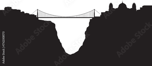 Bridge Silhouette Over Chasm Against Transparent Background Vector