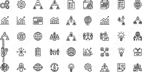 Business and Management Icon Set Line Style Vector Illustration