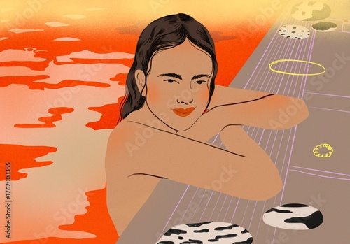 Sunset in pool